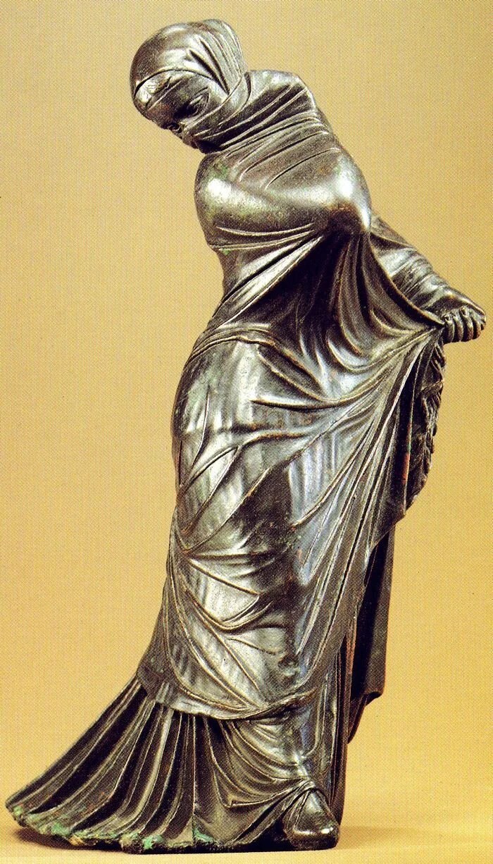 Bronze statuette of a veiled and masked dancer, 3rd–2nd century B.C. Greek
